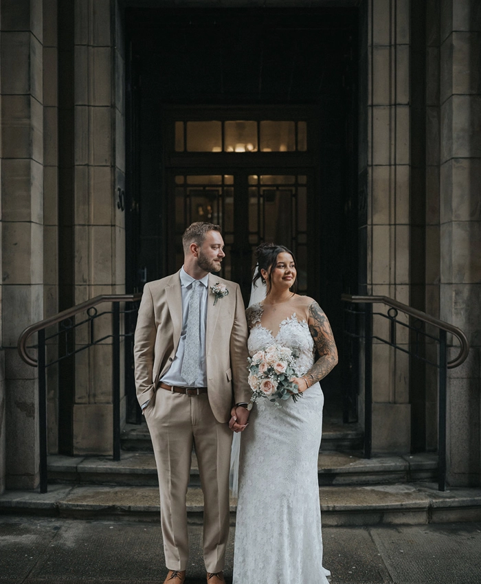 Megan wearing her wedding dress