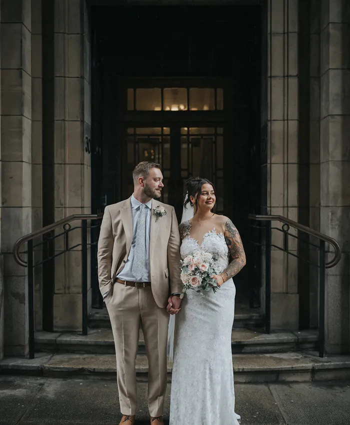 Megan wearing her wedding dress
