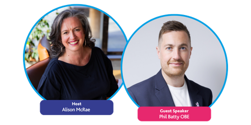 Business Lunch host Alison McRae Senior and guest speaker Phil Batty OBE
